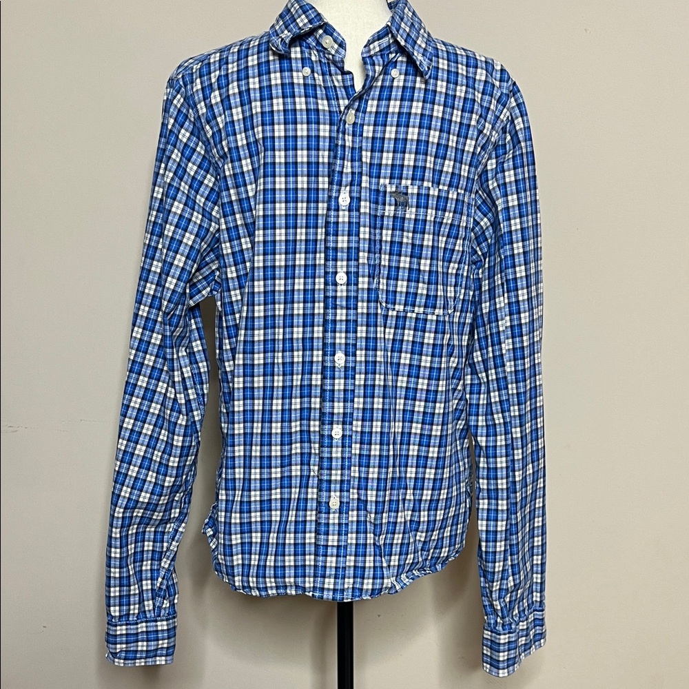 Abercrombie & Fitch Men's Blue and White Plaid Shirt